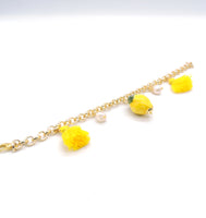 Bracciale Catenella Dorata con Limone in ceramica e Nappe Gialle