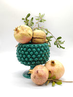 Cashpot portapianta o centrotavola su piede verde brillante in Ceramica di Caltagirone
